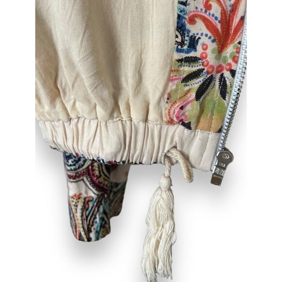 Angie Colorful Bohemian Paisly Print Bomber Jacket floral bright cream pink blue - Picture 8 of 9